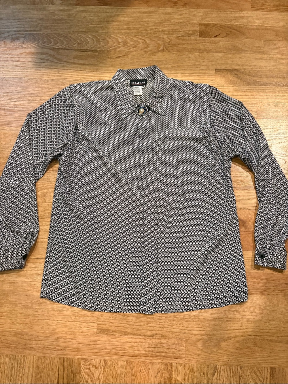 80’s Black n White Micro-Pattern Button-Down Blouse Sz 12
